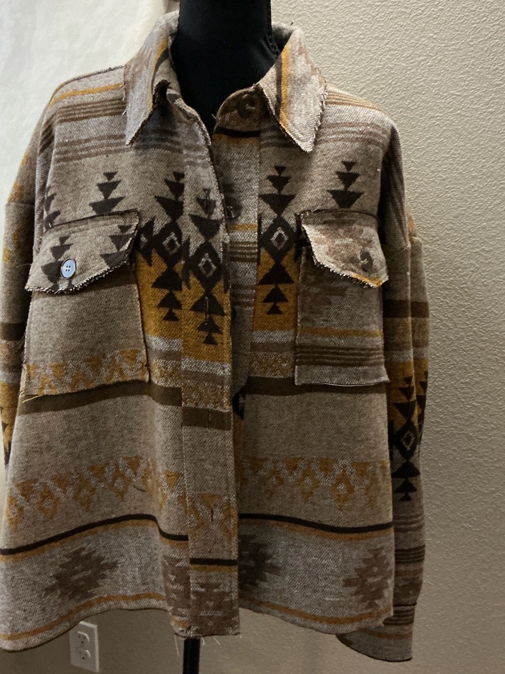 La Miel Southwestern Aztec Oversized Shacket Jacket Boho Western Small